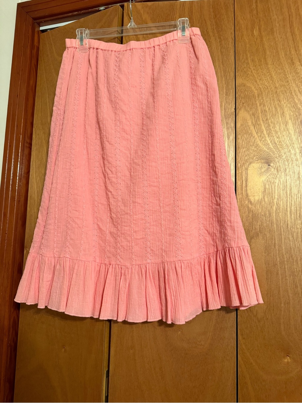 Women's Midi Ruffle-Hem Skirt in Soft Pink